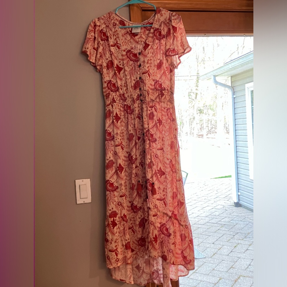 S Knox Rose Pink Button Front Floral Maxi Dress